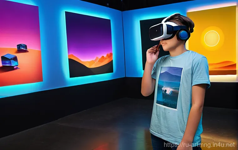 예술경영과 빅데이터 - **A Digital Artist's Creative Hub:**
    A brightly lit, contemporary art studio with a minimalist a...