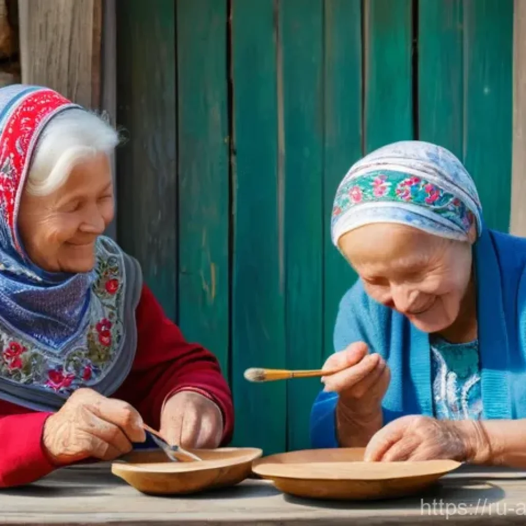 공공기관 문화예술 지원 사업 - **Prompt:** A heartwarming scene of an elderly, wise Russian "babushka" (grandmother) with a kind sm...