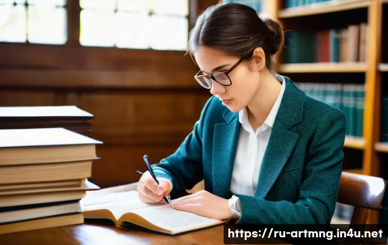 예술경영 논문 작성법 - **Prompt:** A highly focused female doctoral student, aged late 20s, deeply immersed in her art mana...
