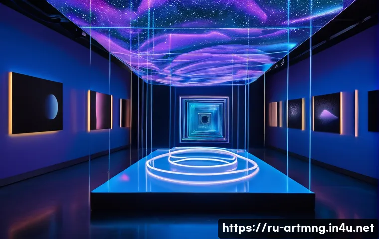 예술경영과 UX 디자인 - **Prompt: "An immersive, futuristic online art gallery experience, seen from a first-person perspect...