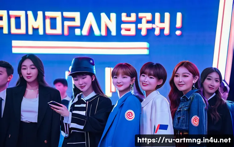 한류 콘텐츠 비즈니스 - A vibrant K-pop fan event in Moscow, featuring a diverse crowd of young Russian fans wearing stylish...