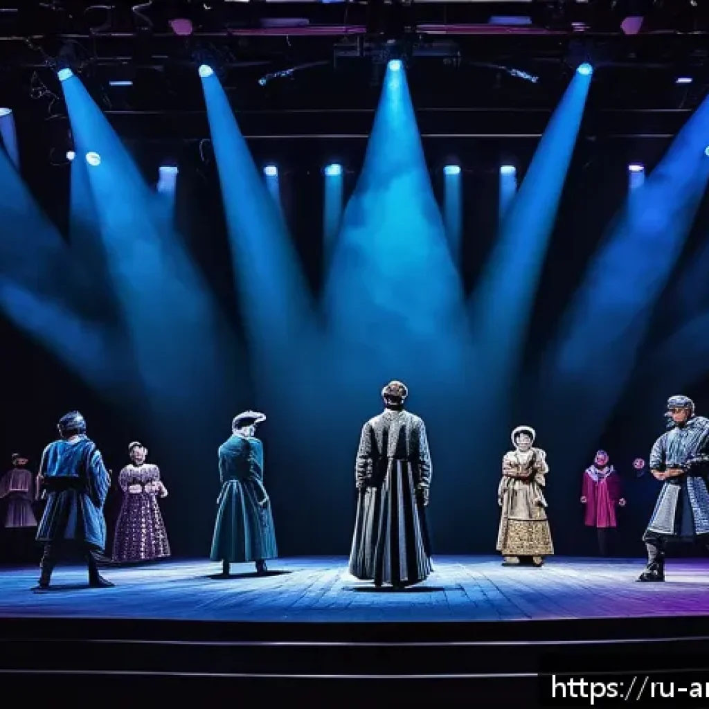 공연예술 투자 - A modern immersive theater performance scene in Moscow, featuring a diverse audience actively partic...