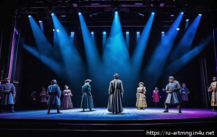 공연예술 투자 - A modern immersive theater performance scene in Moscow, featuring a diverse audience actively partic...