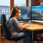 디지털 예술 비즈니스 모델 - A digital artist workspace featuring a modern studio with a high-end graphics tablet, dual monitors ...