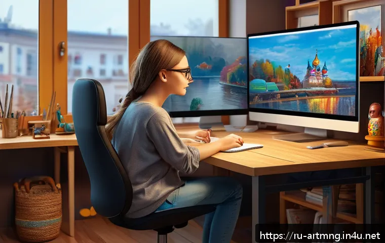 디지털 예술 비즈니스 모델 - A digital artist workspace featuring a modern studio with a high-end graphics tablet, dual monitors ...