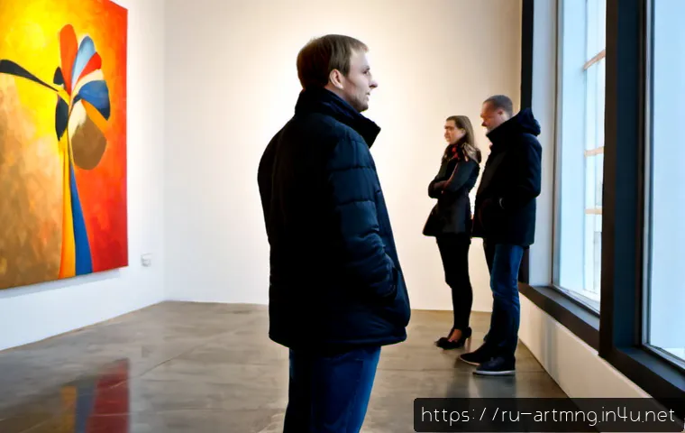 예술경영과 감성 마케팅 - Photorealistic contemporary art gallery in Moscow, an elegant Russian art manager in smart casual at...